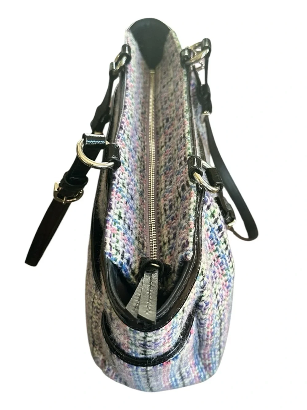 Coach Tweed Plaid Tote F17699 Black Patent Trim Satchel
